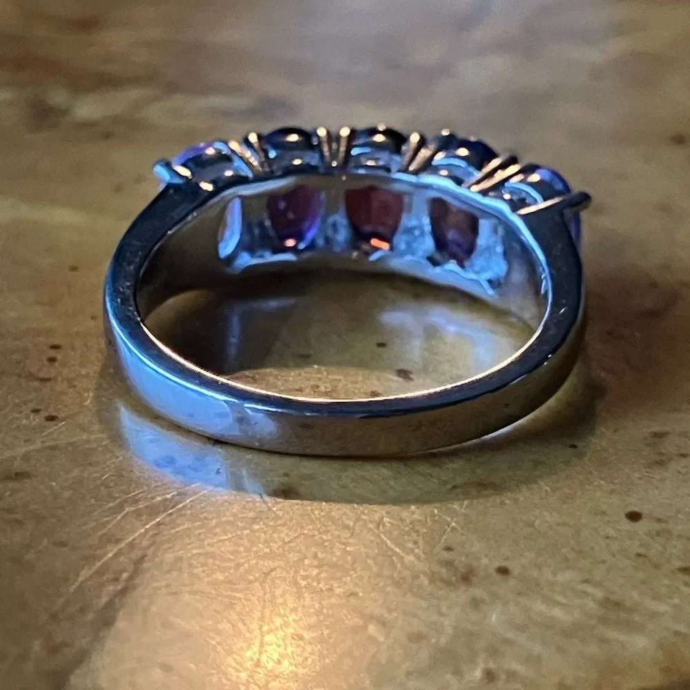 Natural Garnet Amethyst Sterling Silver Ring Size 5.75